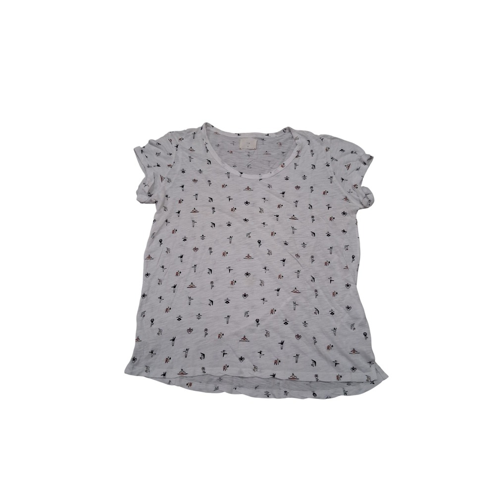 t.la Anthropologie Yoga Print‎ Slub Knit T-Shirt White Scoop Neck Womens Medium